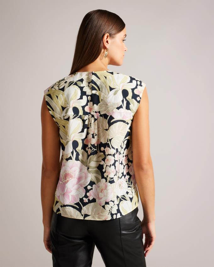 Hauts Ted Baker Floral Boxy Fit With Gathered Neckline Noir Femme | JWG-27177313